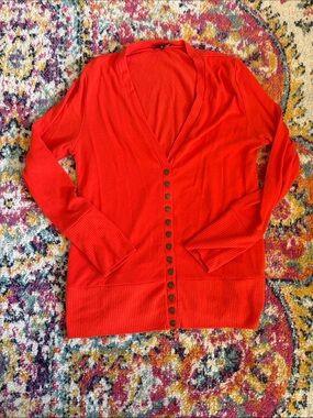 Orange Button-Front Women's Cardigan (Medium)